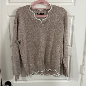 SHEIN Brown and White V-Neck Sweater